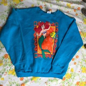 Disney Little Mermaid Blue Crewneck Child’s 14 Ariel Flounder Funky 90s